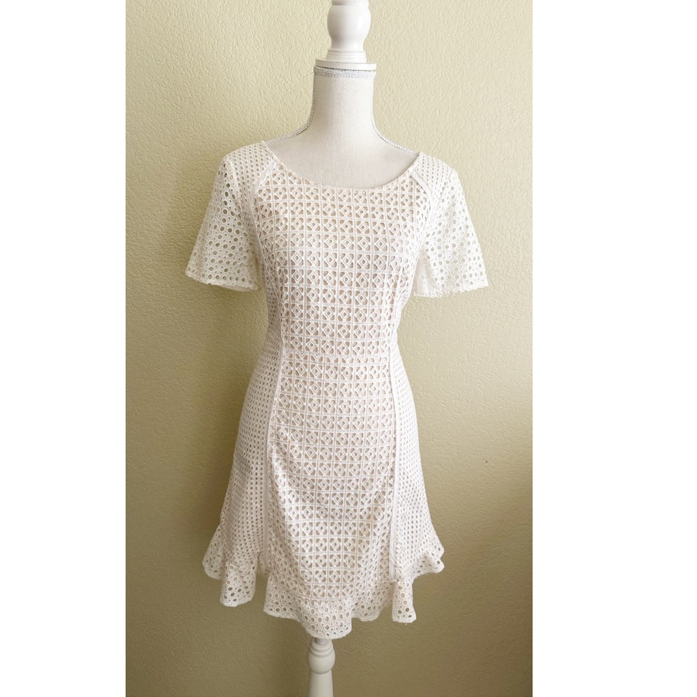Anthropologie HD in Paris Cream Eyelet Mini Dress Size 4